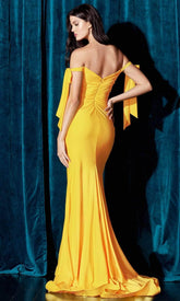 High-Slit Jersey Evening Modest Prom Dress